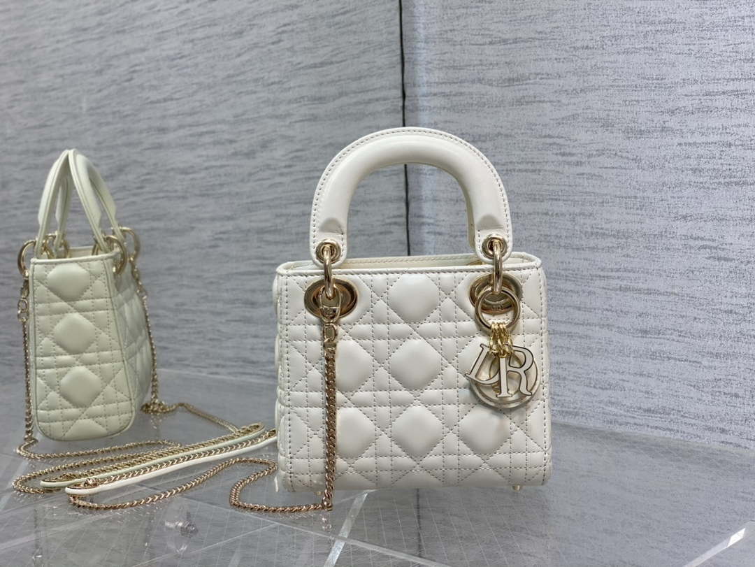 Dior M0505 Mini Lady Dior Bag White Calfskin with enamel buckle - Default Title - View 1