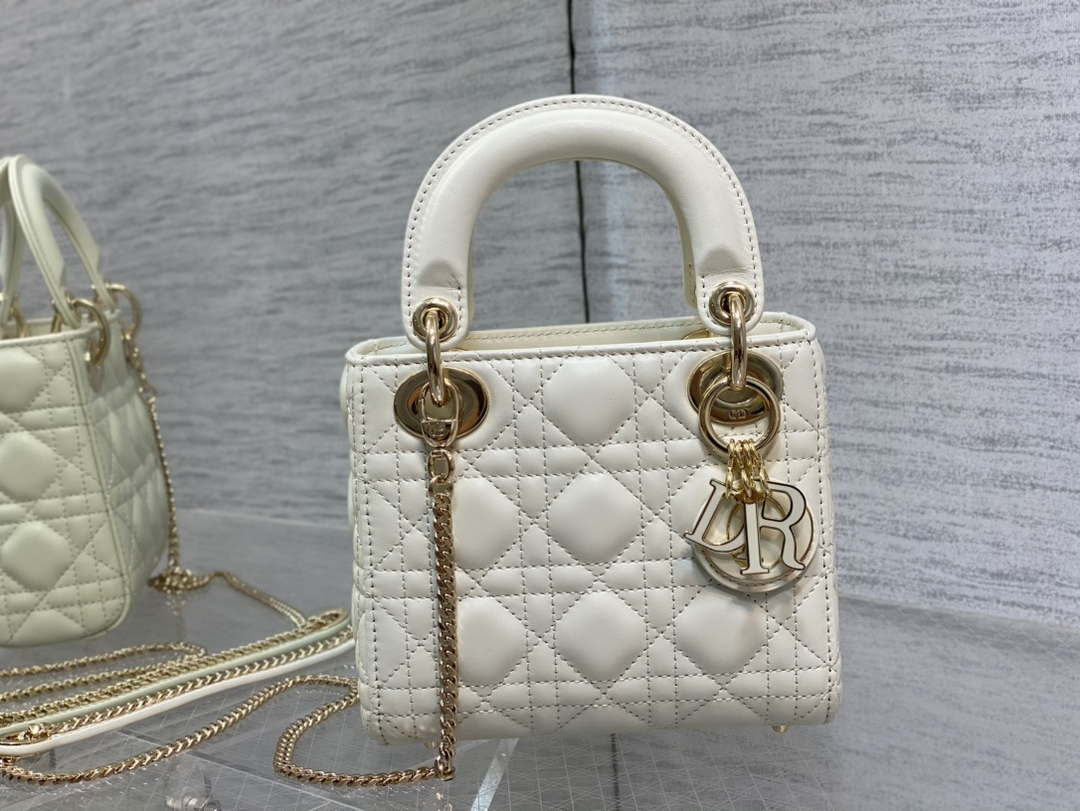 Dior M0505 Mini Lady Dior Bag White Calfskin with enamel buckle - Default Title - View 2