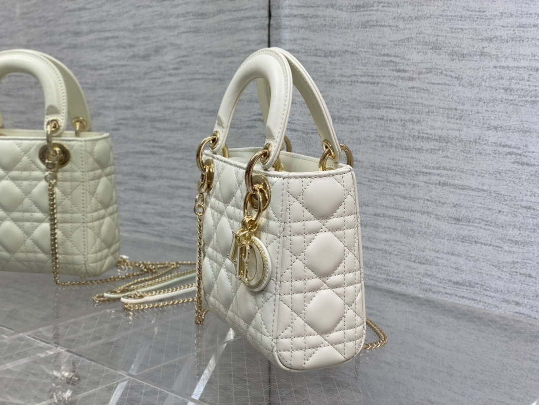 Dior M0505 Mini Lady Dior Bag White Calfskin with enamel buckle - Default Title - View 6