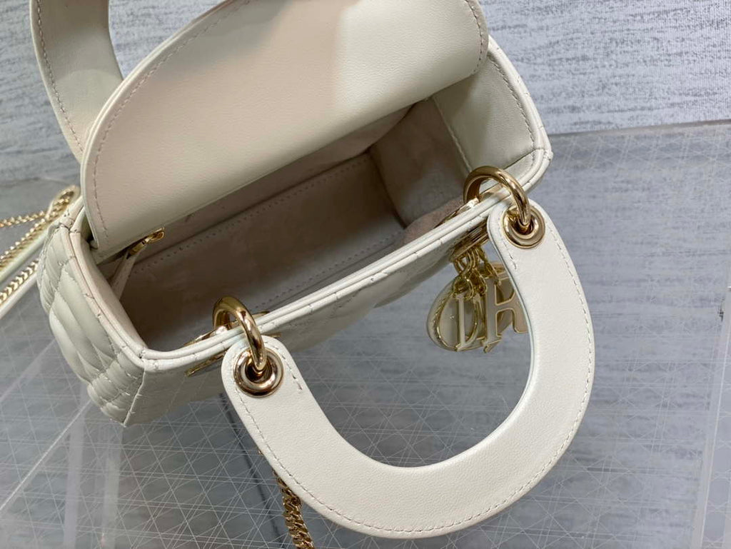 Dior M0505 Mini Lady Dior Bag White Calfskin with enamel buckle