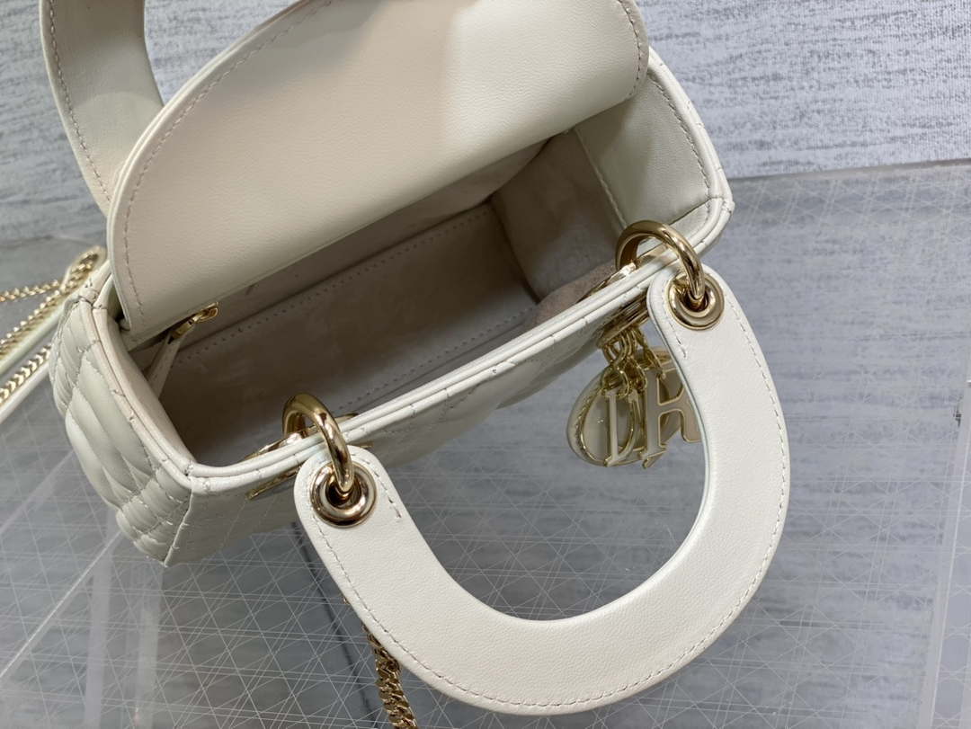 Dior M0505 Mini Lady Dior Bag White Calfskin with enamel buckle - Default Title - View 8