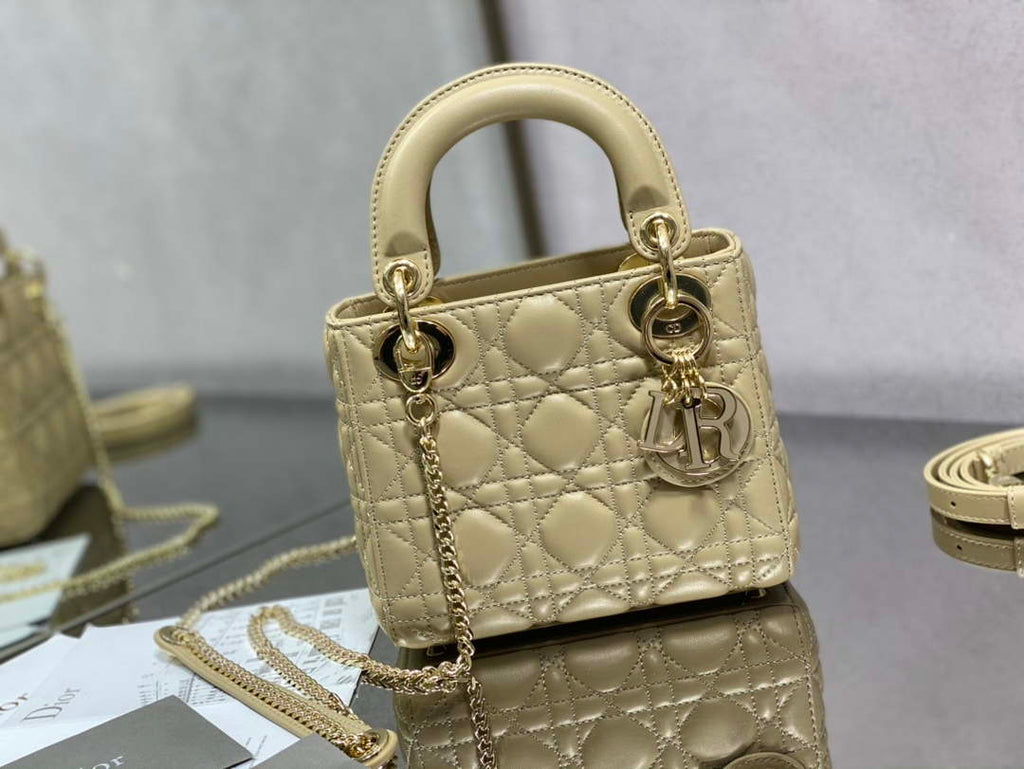 Dior M0505 Mini Lady Dior Bag Yellow Calfskin with enamel buckle