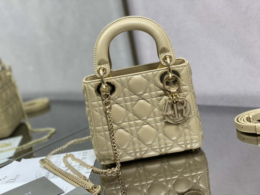 Dior M0505 Mini Lady Dior Bag Yellow Calfskin with enamel buckle - Default Title - View 2