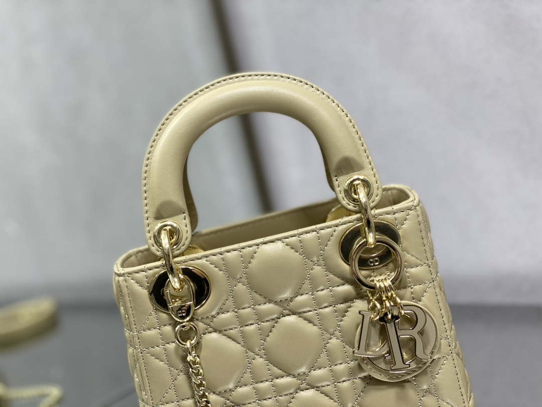 Dior M0505 Mini Lady Dior Bag Yellow Calfskin with enamel buckle