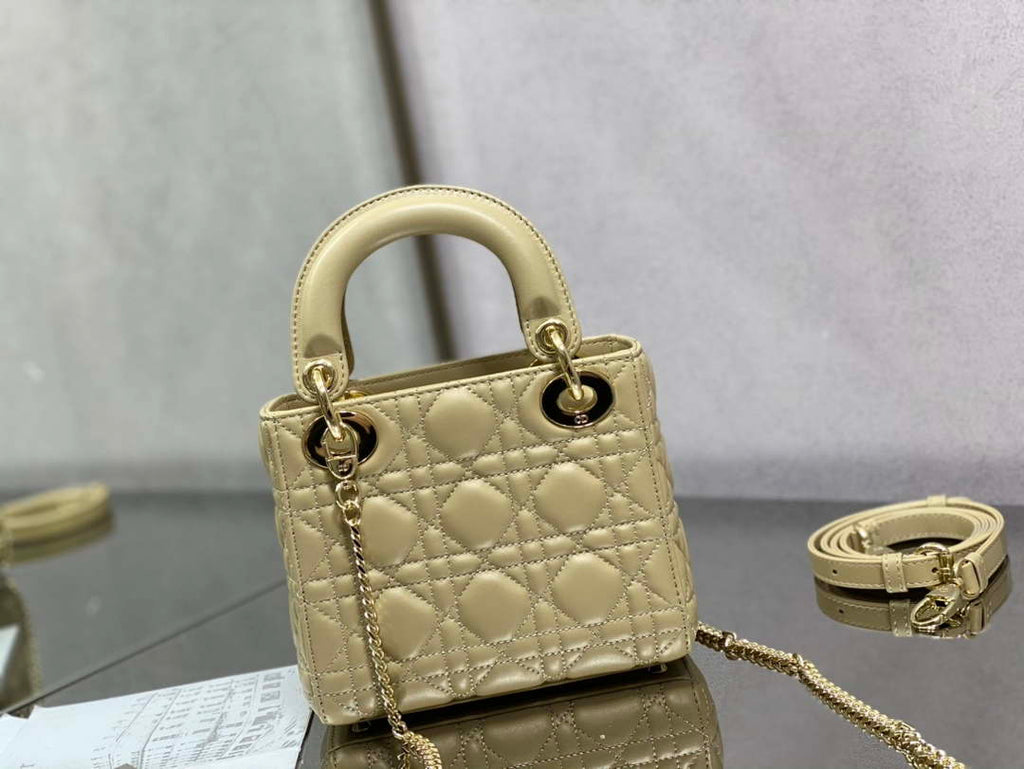 Dior M0505 Mini Lady Dior Bag Yellow Calfskin with enamel buckle
