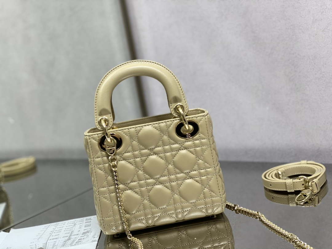 Dior M0505 Mini Lady Dior Bag Yellow Calfskin with enamel buckle - Default Title - View 5