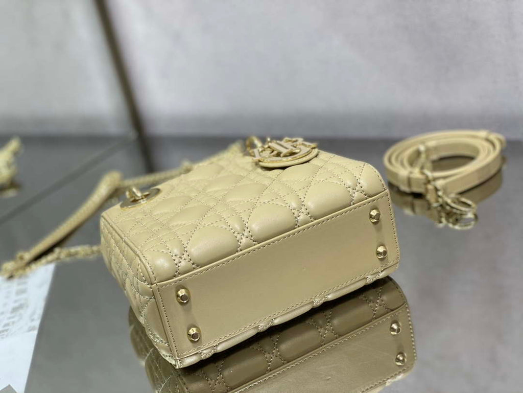 Dior M0505 Mini Lady Dior Bag Yellow Calfskin with enamel buckle