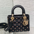 Dior M0531 Small Lady Dior Bag  Black Cannage Lambskin with Gold-Finish Butterfly Studs - Default Title - View 1