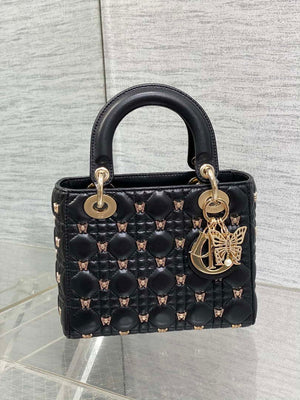 Dior M0531 Small Lady Dior Bag  Black Cannage Lambskin with Gold-Finish Butterfly Studs - Default Title - View 2