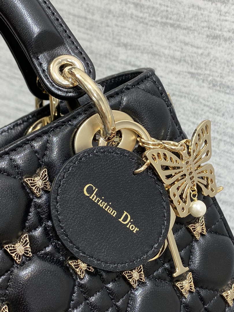 Dior M0531 Small Lady Dior Bag  Black Cannage Lambskin with Gold-Finish Butterfly Studs