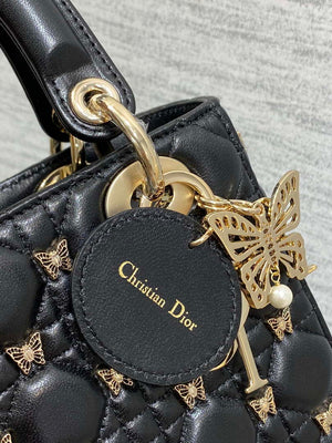 Dior M0531 Small Lady Dior Bag  Black Cannage Lambskin with Gold-Finish Butterfly Studs - Default Title - View 4