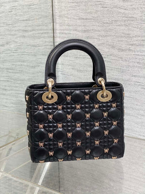 Dior M0531 Small Lady Dior Bag  Black Cannage Lambskin with Gold-Finish Butterfly Studs - Default Title - View 5