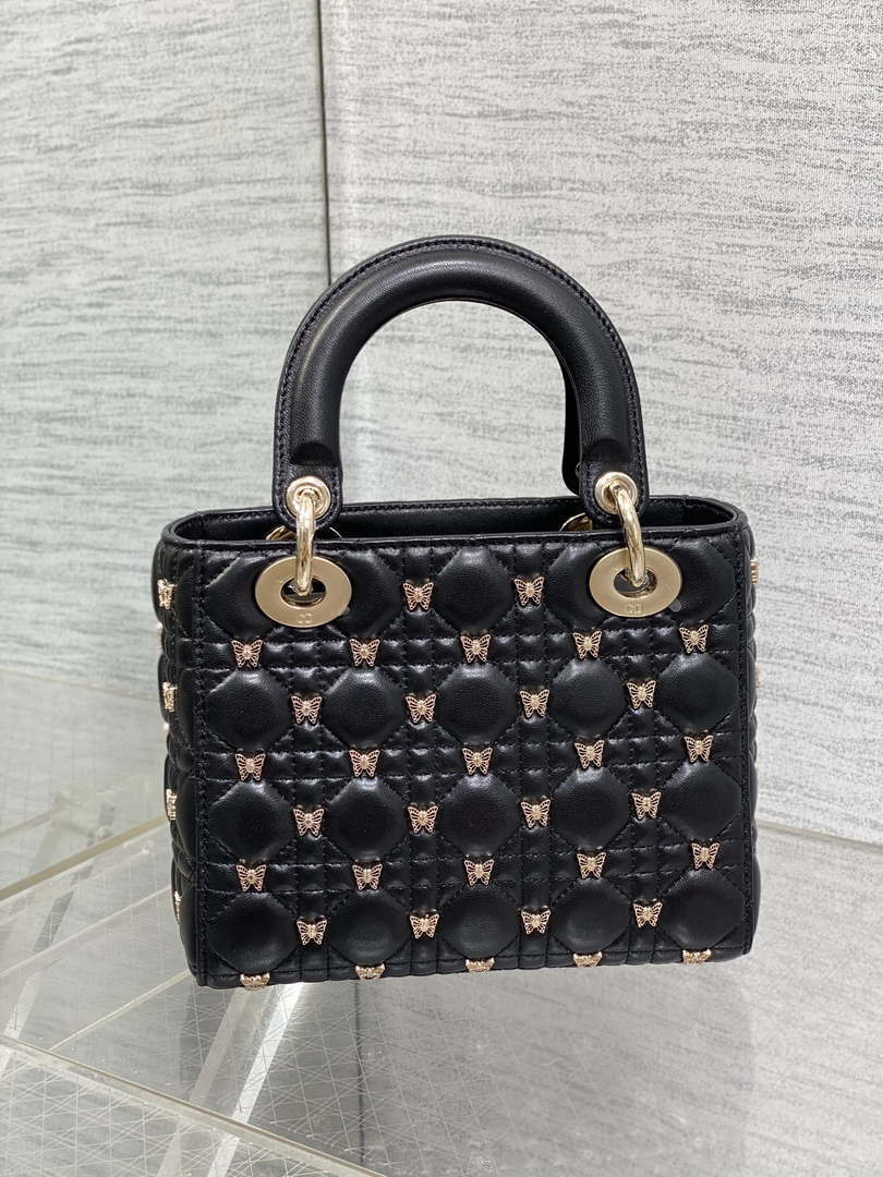 Dior M0531 Small Lady Dior Bag  Black Cannage Lambskin with Gold-Finish Butterfly Studs