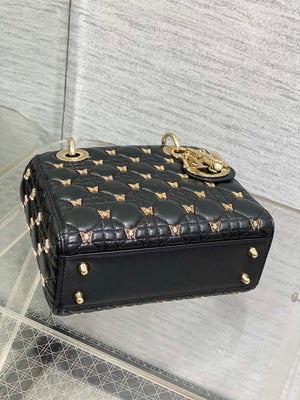 Dior M0531 Small Lady Dior Bag  Black Cannage Lambskin with Gold-Finish Butterfly Studs - Default Title - View 7