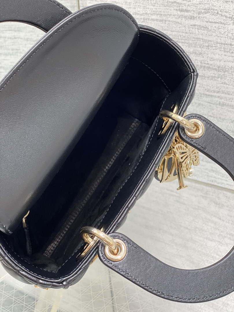 Dior M0531 Small Lady Dior Bag  Black Cannage Lambskin with Gold-Finish Butterfly Studs