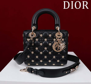 Dior M0531 Small Lady Dior Bag  Black Cannage Lambskin with Gold-Finish Sun Studs - Default Title - View 1