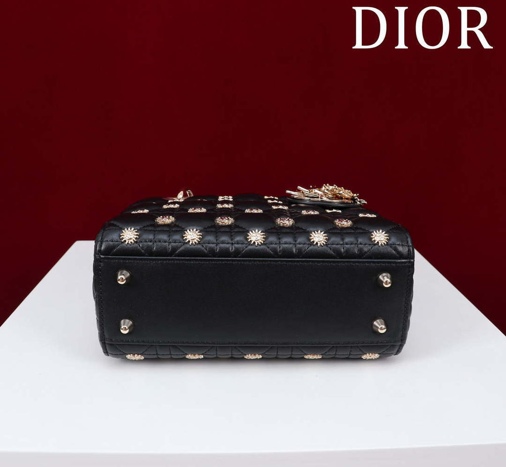 Dior M0531 Small Lady Dior Bag  Black Cannage Lambskin with Gold-Finish Sun Studs