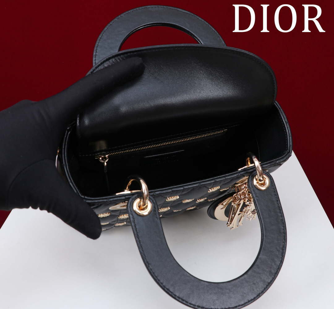 Dior M0531 Small Lady Dior Bag  Black Cannage Lambskin with Gold-Finish Sun Studs