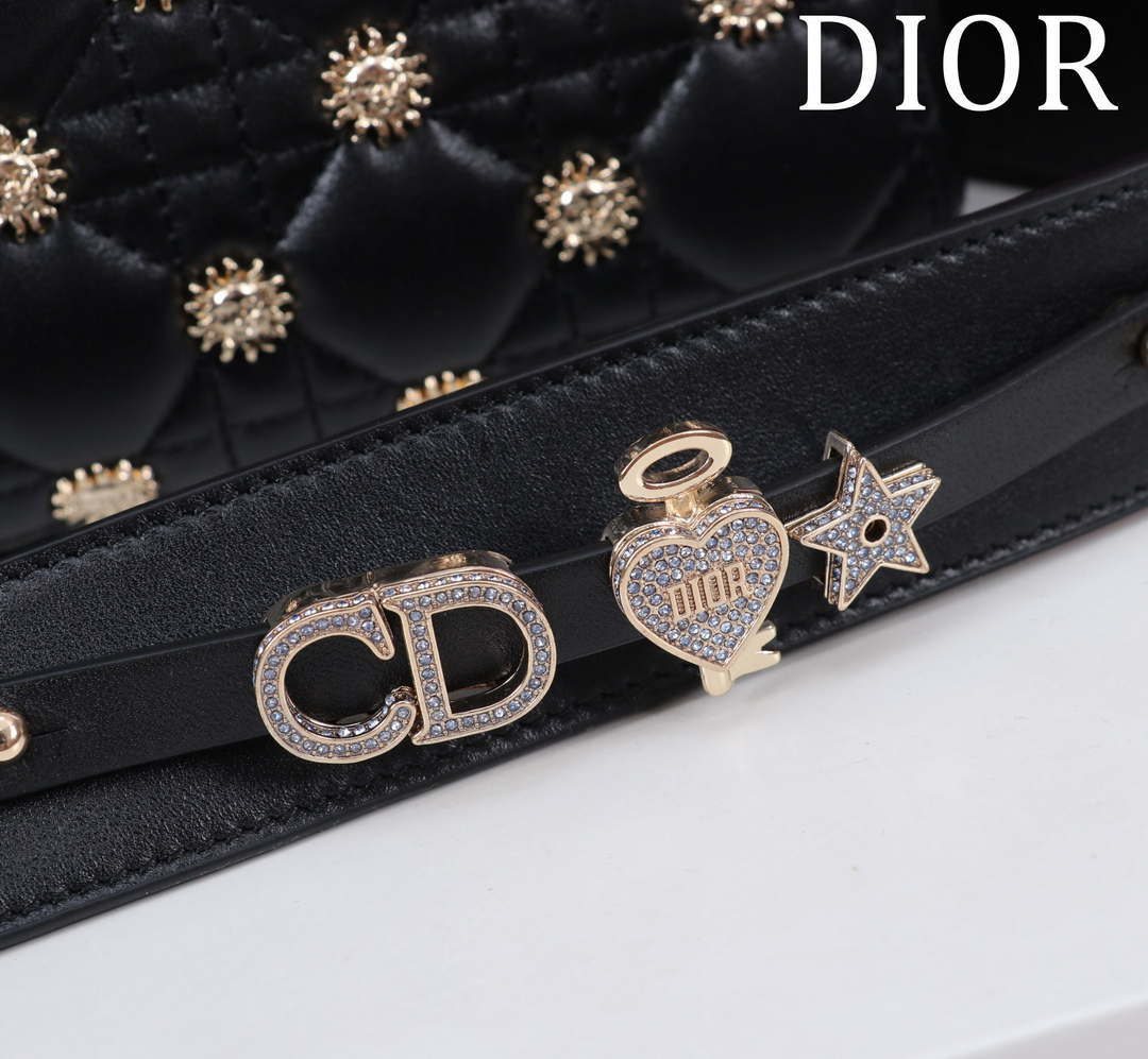 Dior M0531 Small Lady Dior Bag  Black Cannage Lambskin with Gold-Finish Sun Studs