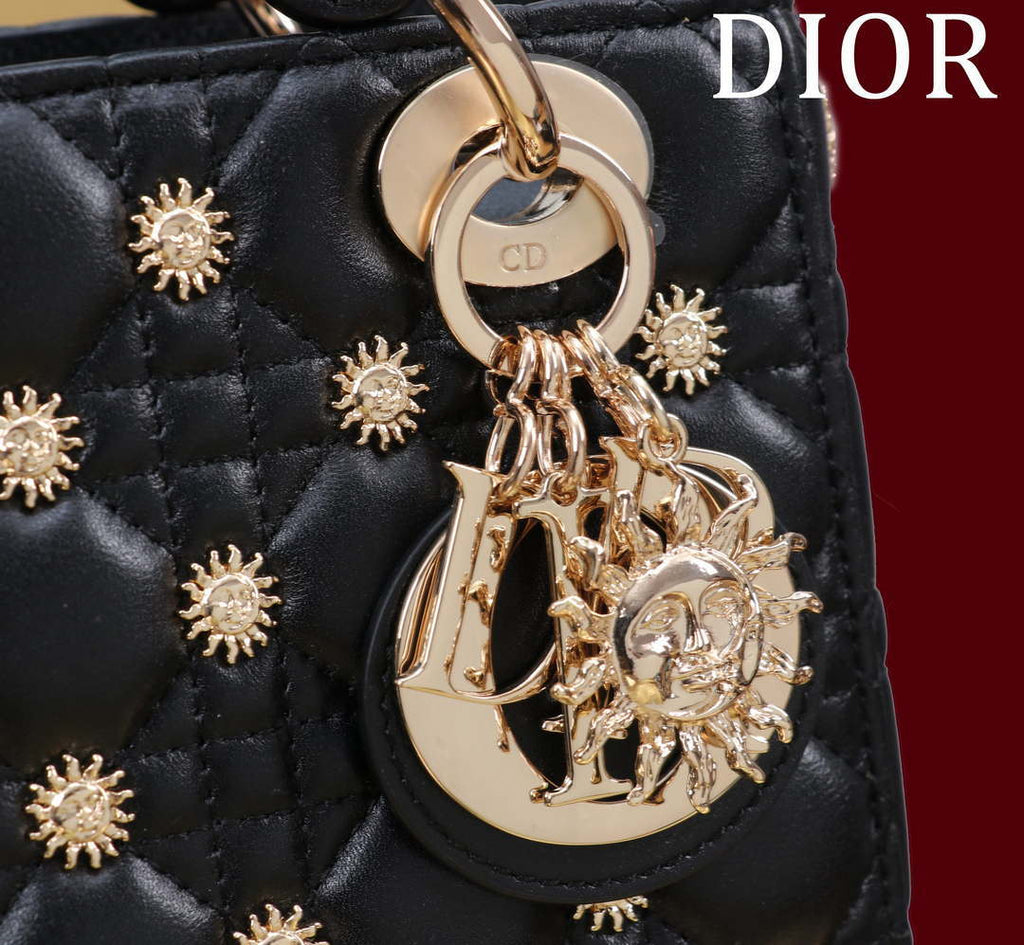 Dior M0531 Small Lady Dior Bag  Black Cannage Lambskin with Gold-Finish Sun Studs