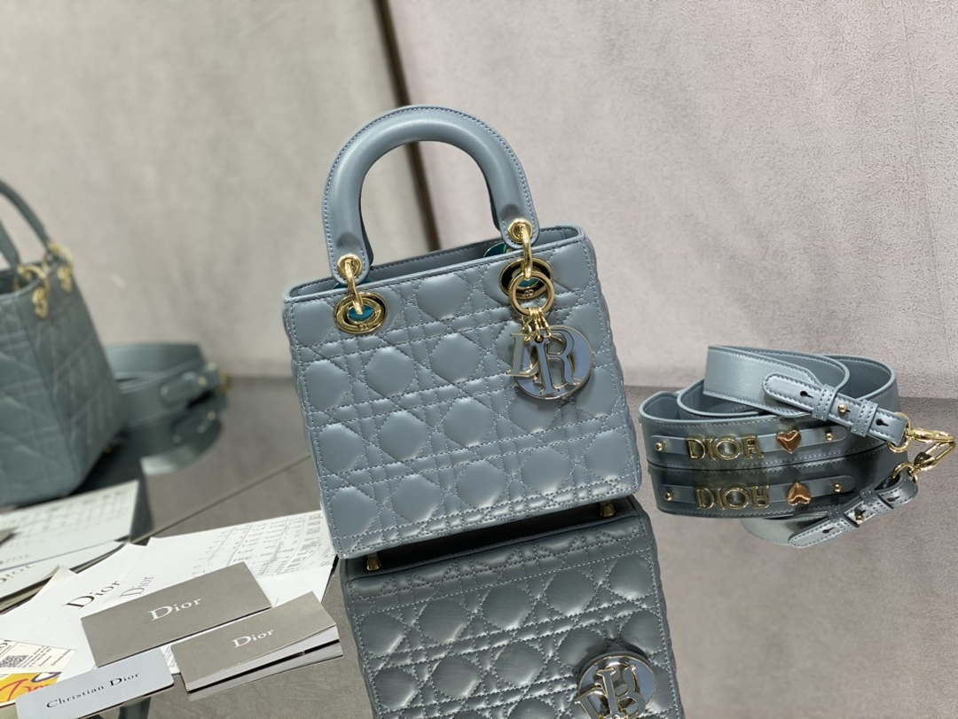 Dior M0531 Small Lady Dior Bag Blue Cannage with Blue enamel buckle - Default Title - View 1
