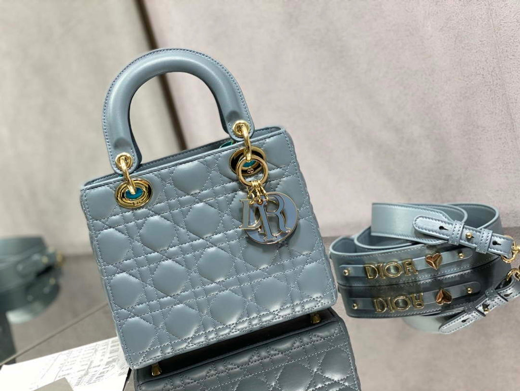 Dior M0531 Small Lady Dior Bag Blue Cannage with Blue enamel buckle