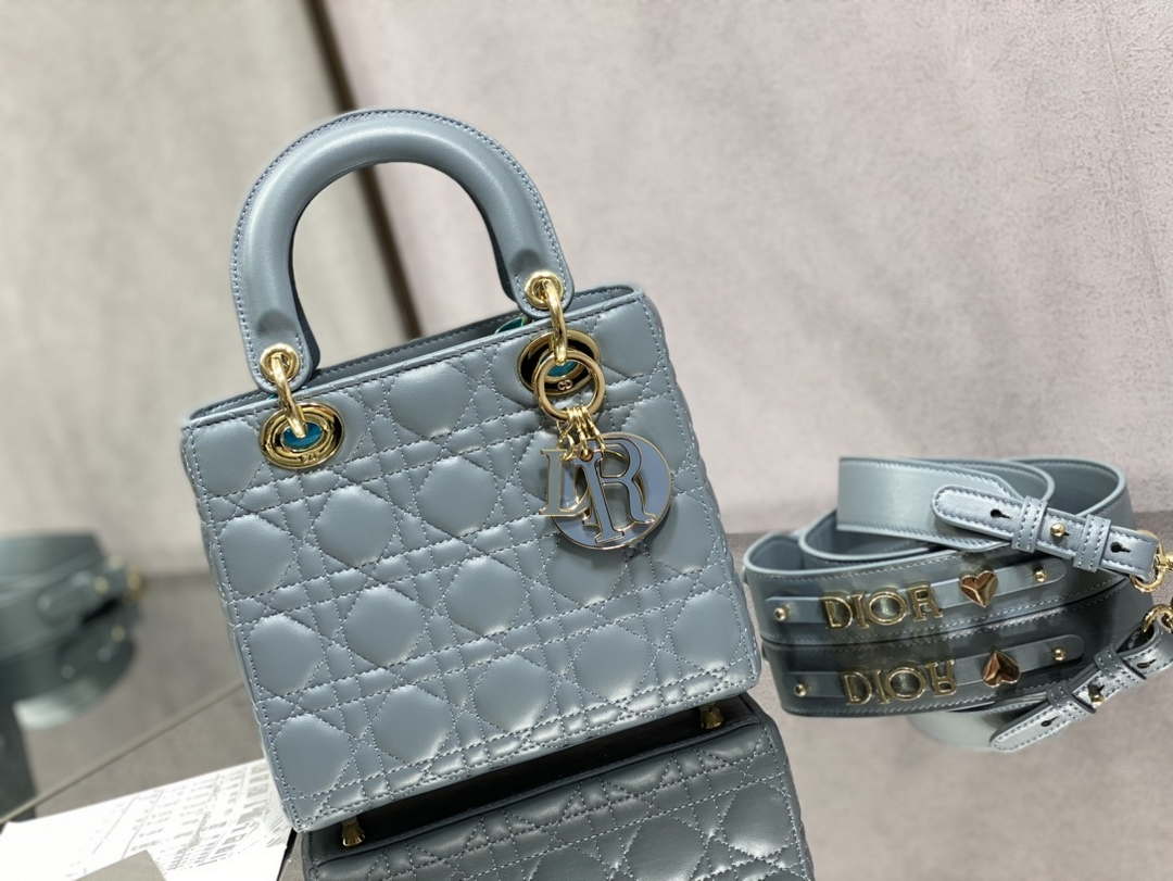 Dior M0531 Small Lady Dior Bag Blue Cannage with Blue enamel buckle