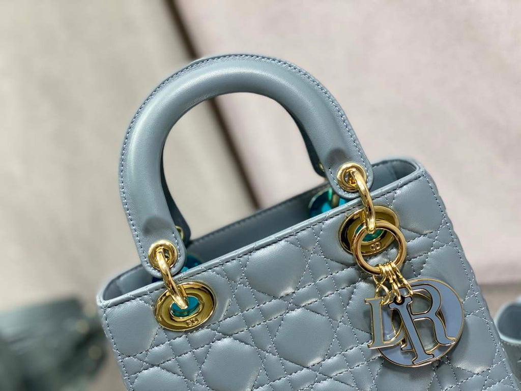 Dior M0531 Small Lady Dior Bag Blue Cannage with Blue enamel buckle