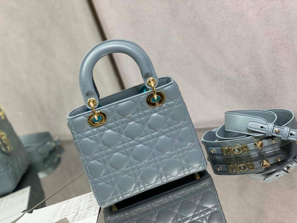 Dior M0531 Small Lady Dior Bag Blue Cannage with Blue enamel buckle