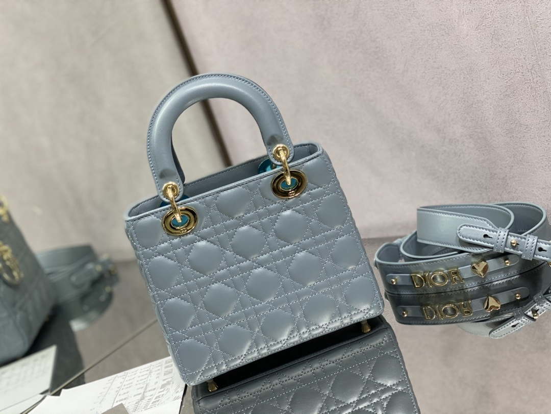 Dior M0531 Small Lady Dior Bag Blue Cannage with Blue enamel buckle