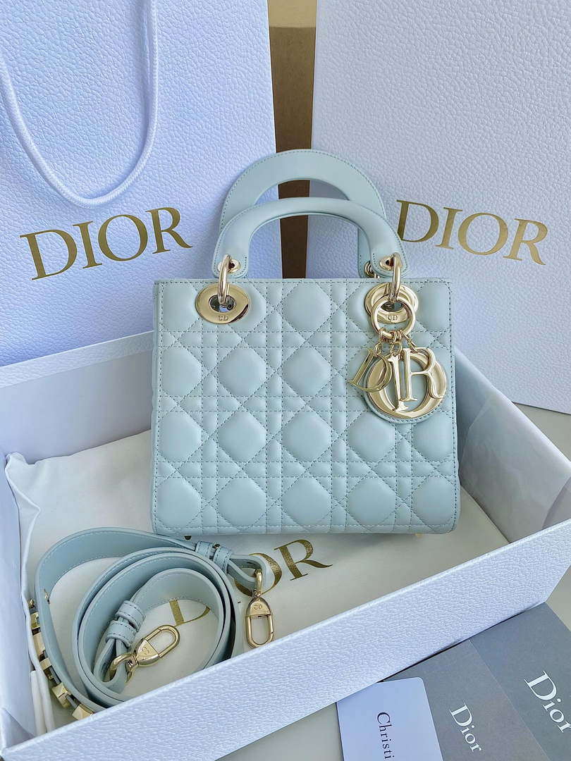 Dior M0531 Small Lady Dior Bag Light Blue Cannage Lambskin - Default Title - View 1