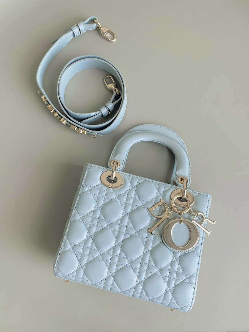Dior M0531 Small Lady Dior Bag Light Blue Cannage Lambskin