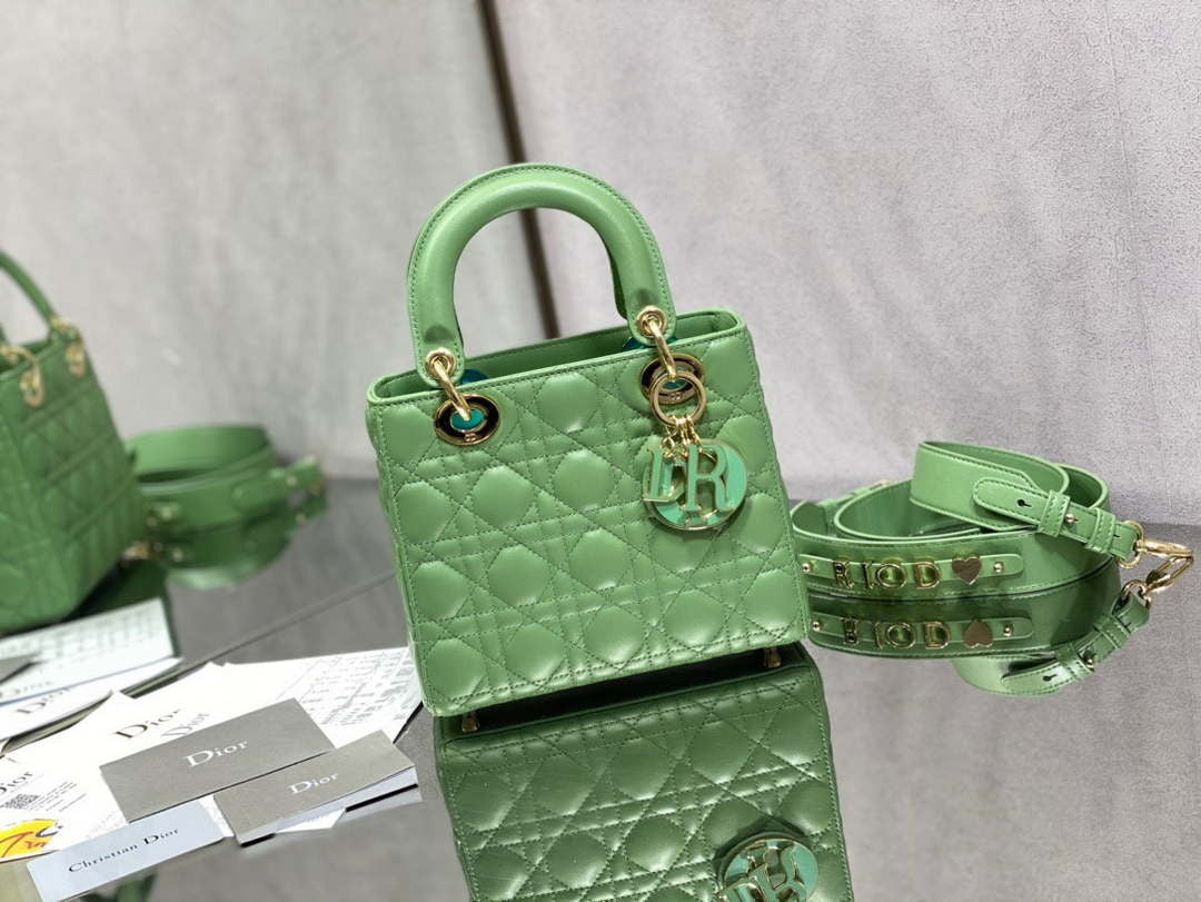 Dior M0531 Small Lady Dior Bag Mint Green Cannage with enamel buckle - Default Title - View 1