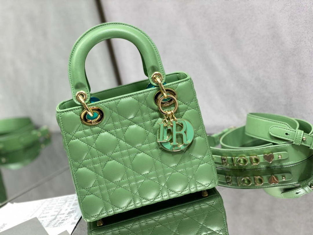 Dior M0531 Small Lady Dior Bag Mint Green Cannage with enamel buckle