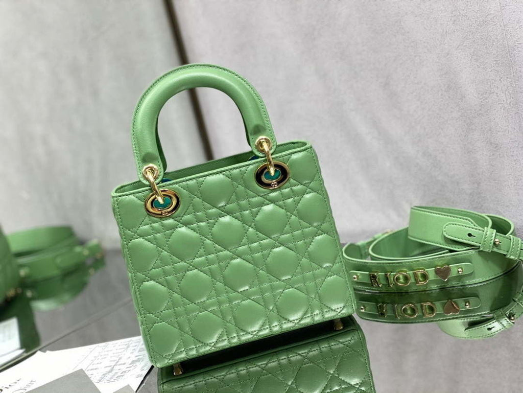 Dior M0531 Small Lady Dior Bag Mint Green Cannage with enamel buckle