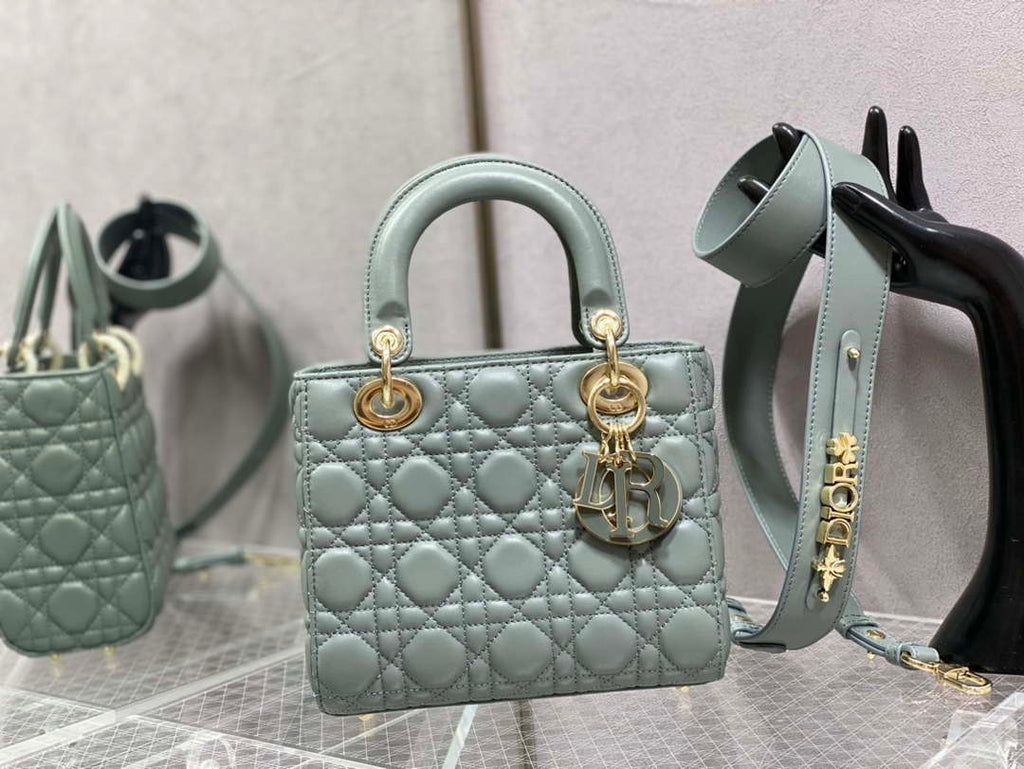 Dior M0531 Small Lady Dior Bag Rock Gray Cannage with enamel buckle