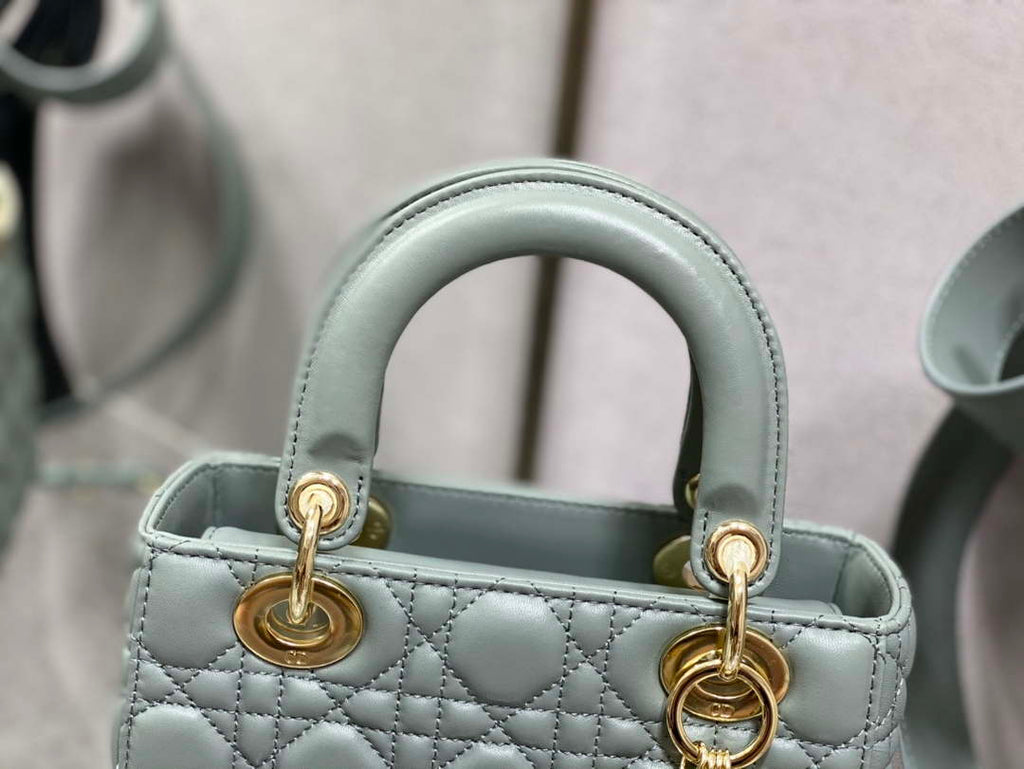 Dior M0531 Small Lady Dior Bag Rock Gray Cannage with enamel buckle