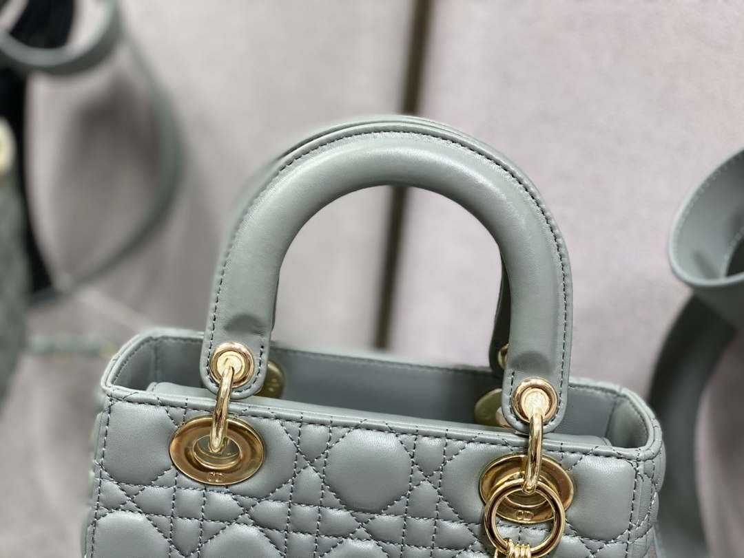Dior M0531 Small Lady Dior Bag Rock Gray Cannage with enamel buckle