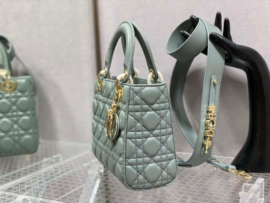 Dior M0531 Small Lady Dior Bag Rock Gray Cannage with enamel buckle