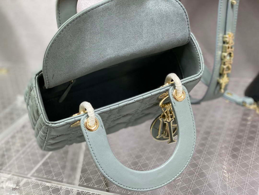 Dior M0531 Small Lady Dior Bag Rock Gray Cannage with enamel buckle
