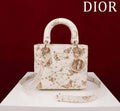 Dior M0531 Small Lady Dior Bag White and Gold-Tone Calfskin with Butterfly Zodiac Print and Embroidery