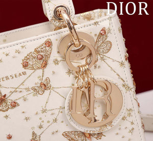 Dior M0531 Small Lady Dior Bag White and Gold-Tone Calfskin with Butterfly Zodiac Print and Embroidery - Default Title - View 7