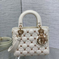 Dior M0531 Small Lady Dior Bag White Cannage Lambskin with Gold-Finish Butterfly Studs - Default Title - View 1