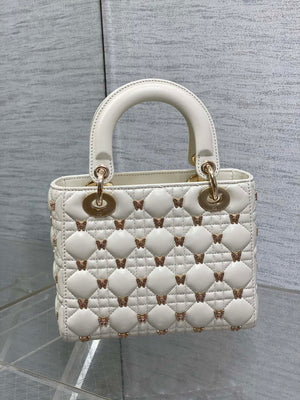 Dior M0531 Small Lady Dior Bag White Cannage Lambskin with Gold-Finish Butterfly Studs - Default Title - View 5