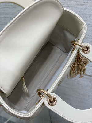Dior M0531 Small Lady Dior Bag White Cannage Lambskin with Gold-Finish Butterfly Studs - Default Title - View 8