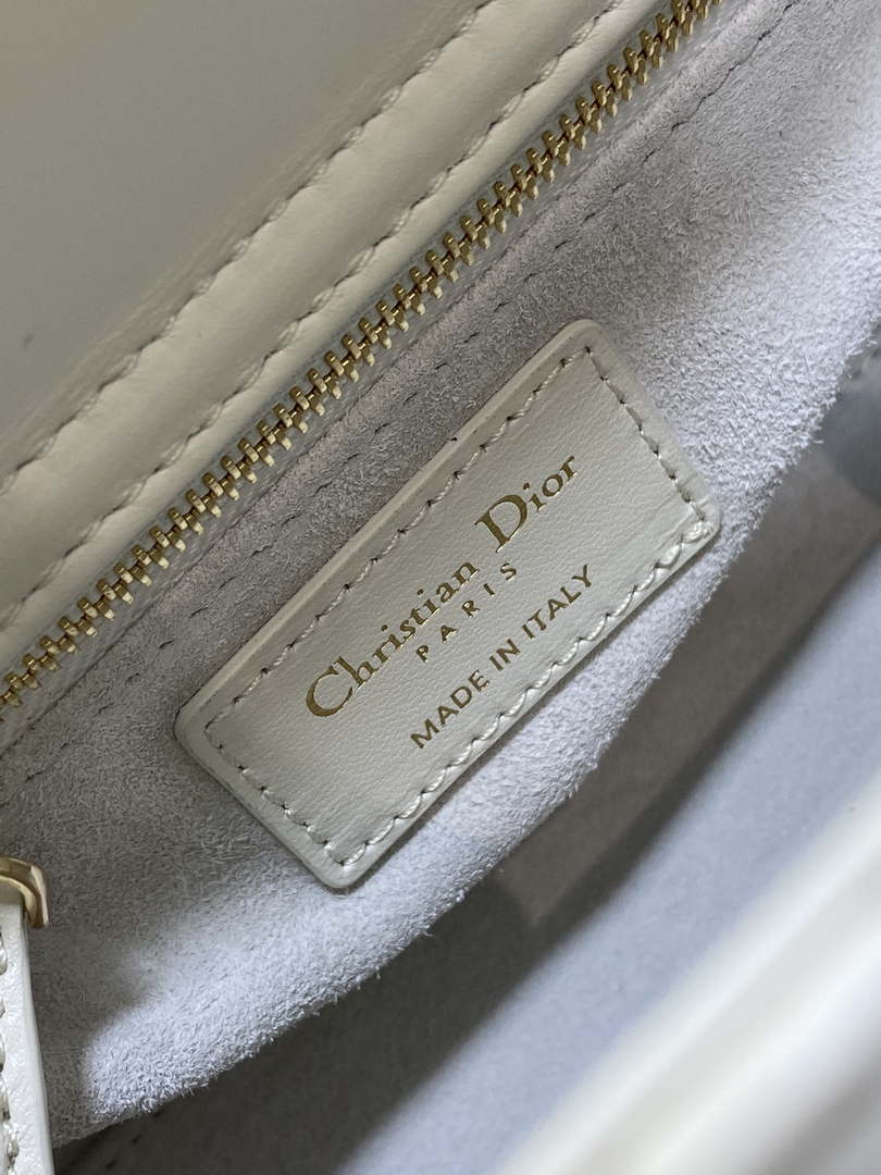 Dior M0531 Small Lady Dior Bag White Cannage Lambskin with Gold-Finish Butterfly Studs