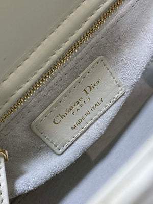 Dior M0531 Small Lady Dior Bag White Cannage Lambskin with Gold-Finish Butterfly Studs - Default Title - View 9