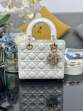 Dior M0531 Small Lady Dior Bag  White Cannage Lambskin with Gold-Finish Sun Studs