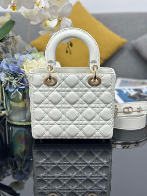 Dior M0531 Small Lady Dior Bag  White Cannage Lambskin with Gold-Finish Sun Studs - Default Title - View 2
