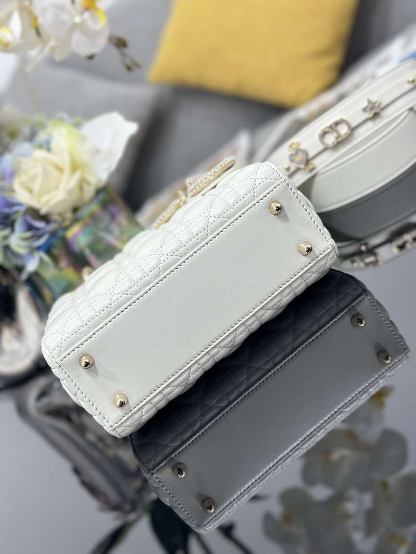 Dior M0531 Small Lady Dior Bag  White Cannage Lambskin with Gold-Finish Sun Studs - Default Title - View 4